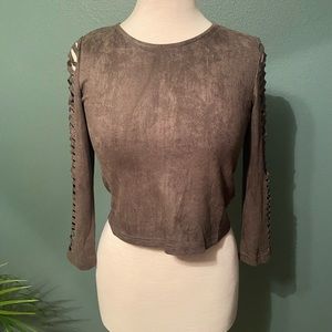 Olive Slash Sleeve Crop Top - NWT